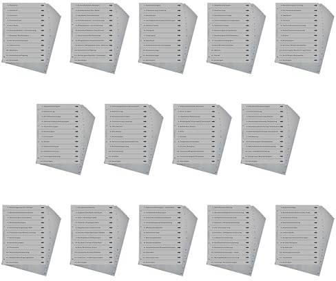 14er Komplett-Set Ordnerregister für Ordnung in allen Bereichen wie z.B. Gesundheit, Pflege, Finanzen, Eigenheim, Haustiere, Immo, Kfz, Kinder, Personal, PV, Rezepte, Steuern, Vers., Dokumente