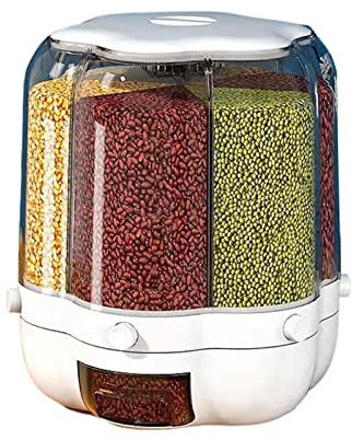 Distributeur de riz rotatif à 6 grilles – Distributeur de nourriture sèche rotatif à 360 degrés – Grand récipient de stockage de grains de riz étanche et résistant à l'humidité pour grains de café