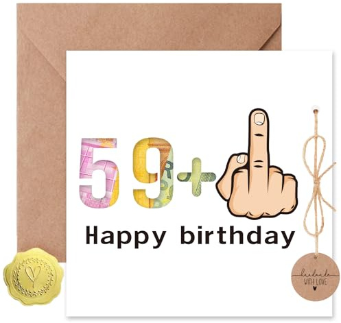 Sugeru® Tarjeta de felicitación para 60 cumpleaños con sobres, tarjeta de cumpleaños divertida, 59 + 1 regalo de dinero, regalo de confirmación para 60 cumpleaños hombre mujer (60 cumpleaños)