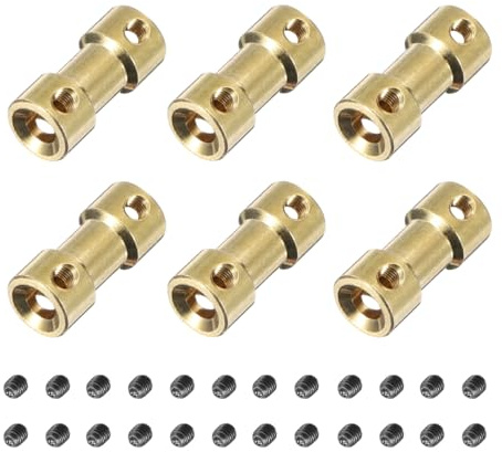 QUARKZMAN 6pz Connettore Giunto Accoppiamento Albero Ottone 6mm a 6mm Viti, Accoppiatore Flessibile per Albero Motore Modelli Rc Auto Aeroplani Ruote Pneumatici Albero