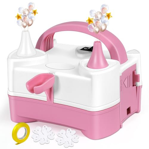 HELESIN Pompa per Palloncini Elettrica, 220V Gonfia Palloncini Elettrico, Pompetta per Palloncini con Doppio Ugello per Gonfiatore, Portatile, per Feste di Compleanno, Matrimonio