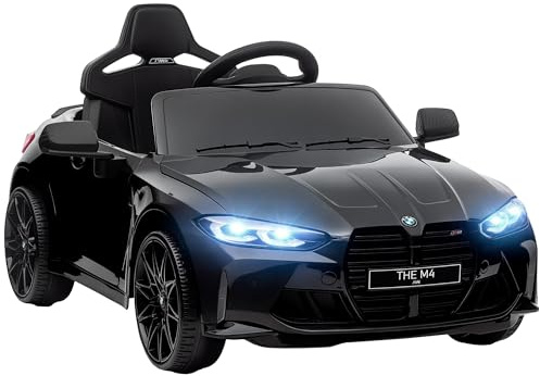 Coche Eléctrico para Niños BMW M4 12V con Mando a Distancia 2,4 G Negro | Ruedas Traseras con Suspensión, 3-5 km/h, Faros LED, Bocina, Música, USB, Motor Doble