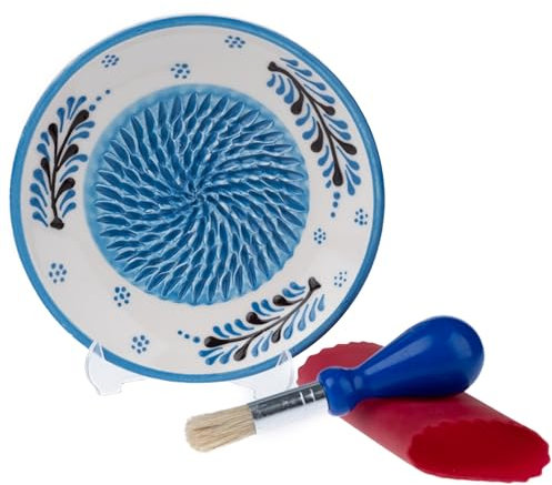 Plato rallador de ajo de cerámica, rallador de ajo hecho a mano, 4 prensas de ajo, molinillo de ajo natural, picador de ajo decorativo, apto para lavavajillas, jengibre, ajo, rallador de queso,