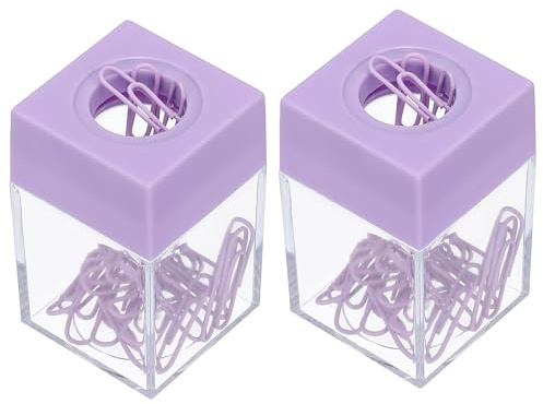 PATIKIL Magnetic Paper Clip Holder Dispenser, 2 Pcs Large Capacity Paper Clip Organizers with Magnetic Top for Desk Supplies, Office, Classroom, Home, Purple