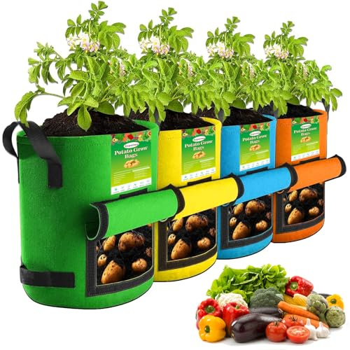 kopotma Sacs de Culture de Pommes de Terre colorés de 60 L, Sacs de Culture de Pommes de Terre Robustes avec Rabat, 4 pièces