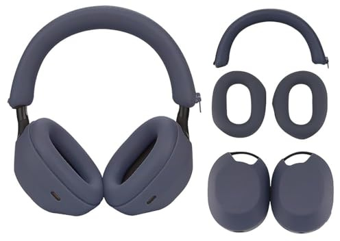 umvowuxa 3 Set Case Cover for Sony WH-1000XM5 Headphones,Embody Ear Pad Cover/Headband Cover/Ear Cover Soft Silicone Headphones Accessories（Blue）
