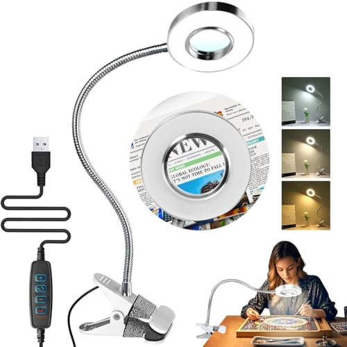 YeahBoom Lupe mit Licht und Ständer,LED Lupenleuchte mit Klemme,Vergrößerungs-Schreibtischlampe,Lupenlampe,LED Beleuchtete Lupe,Arbeitsplatzlampe für Handwerk Hobby Malerei Schließen Arbeit