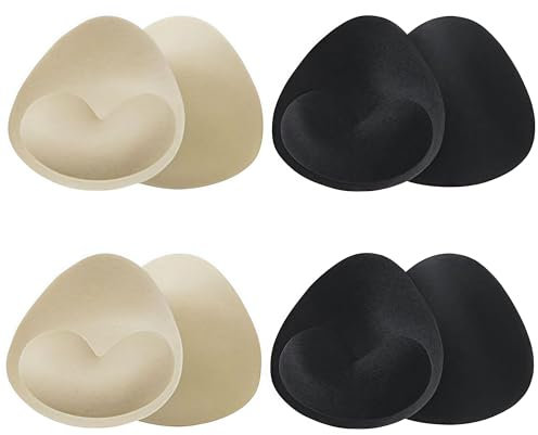 SDXCJY 4 Pairs Bra Pads Inserts,Removable Bra Pads Inserts Women's Comfy,Adhesive Push Up Bra Inserts Pads Breast Enhancer for Bikini Sports (black and beige)
