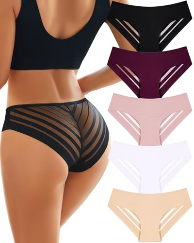 ALL OF SHE Lot de 5 Culotte sans Couture Femme Lingerie Femme Culottes Sexy en Dentelle Multipack L