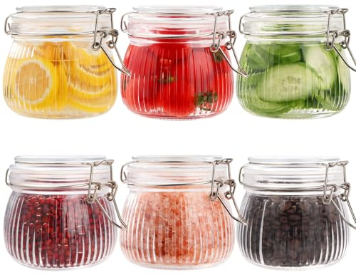 FoiiLiio Set di 6 Barattoli Ermetici con Chiusura a Clip da 500ml,Barattoli con chiusura a leva,Barattoli per Fermentazione,per inscatolamenti da cucina,avena notturna,sottaceti,spezie
