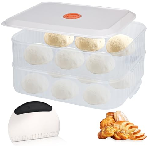 Trendecor 2 Boxen Pizzaballenbox mit Deckel, 31×23×9 cm Pizzateig Box mit Edelstahl Teigkarte und Datumsaufzeichnung für Pizzaballen oder andere Teigarten Bleiben Sie Frisch