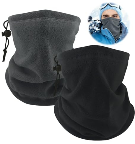 Jocanova 2 Piezas Bufanda de Cuello Unisex Invierno, Braga Cuello Cálida y A Prueba de Viento, Pasamontañas de Forro Polar Suave para Esquí, Moto, Correr y Ciclismo (Negro + Gris)