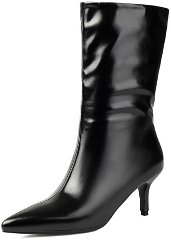 Gicoiz Puntiagudo Tacón de Aguja Botas de Media Pantorrilla Mujer Sin Cordones Boda Formal Kitten Tacón Alto Invierno Oficina Formal Botín Moda Negro-P Talla 40.5 EU-42Cn