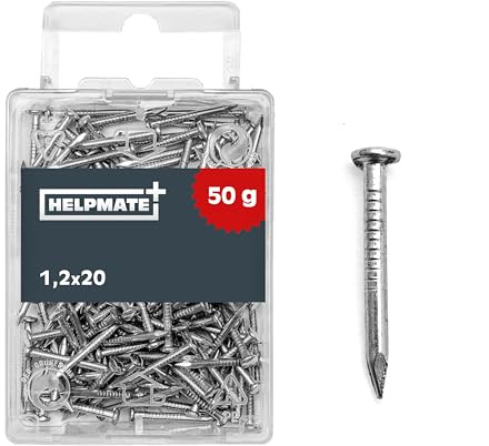 HELPMATE – Chiodo a testa tonda 1,2x20 mm zincato – 50 grammi – Chiodi in filo d’acciaio – Chiodi da piantare – Per giunzioni in legno e lavori di bricolage