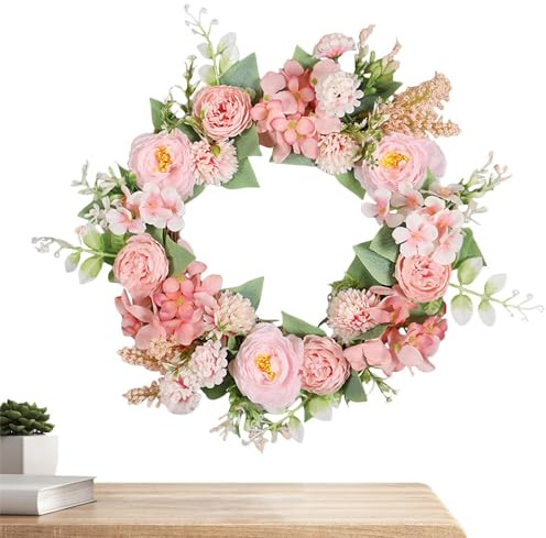 Genérico Corona della Porta Principale di Primavera - Decorazione con LED Artificiali Colorate, Corona di Fiori della Porta Principale e della Finestra, per Parete Finestra per Matrimoni Esterni