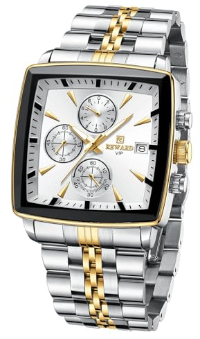 FORSINING Orologi da Uomo per Affari, al Quarzo, Analogici, Sportivi, Impermeabili, Orologio da Polso da Uomo, Cronografo Multifunzione, in Acciaio Inox Blu, Oro, Bracciale