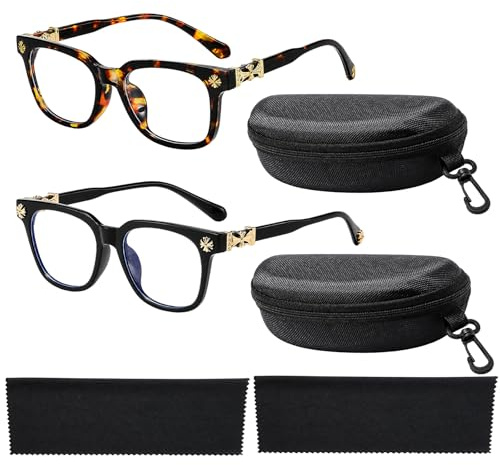 Fashion Glasses, 6 Pcs Clear Lens Fashion Glasses Set, Includes Two Glasses, Two Glasses Cases and Two Cleaning Cloths for Social Gatherings, Daily Commutes and Travel, Fashion Accessory Matching