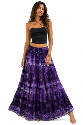 Doorwaytofashion Tie Dye Cotton Maxi Skirt Embroidered One Size UK 8 10 12 14 16