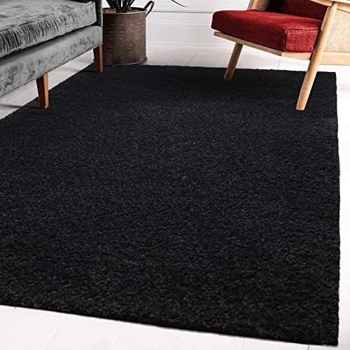 Impression Wohnzimmerteppich - Hochwertiger Öko-Tex zertifizierter Flächenteppich - Solid Color Teppich Schwarz - Größe 60x110