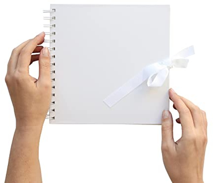 8 Square Kraft Paper Scrapbook Photo Album Book Spiral Bound Ribbon Tie 8 x 8 White