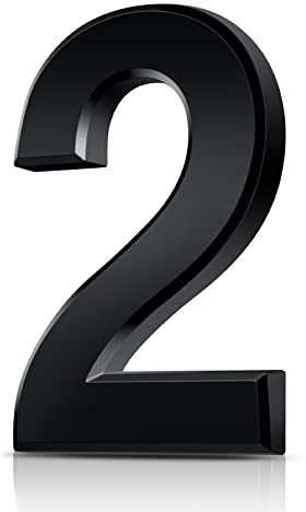 Vicloon Hausnummer, 2 in Schwarz Acryl Hausnummer,Höhe 7.5cm, Selbstklebende Haus-Nummer, für Tür, Briefkasten, Außen, Anti-Friktion, Wetterfest