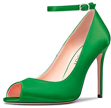Aachcol Femmes Aiguille Haut High Talon Heel Escarpins Lanières Cheville Ouvert Bout Dress Chaussures Party Mariage Satin Vert 10 CM 37 EU