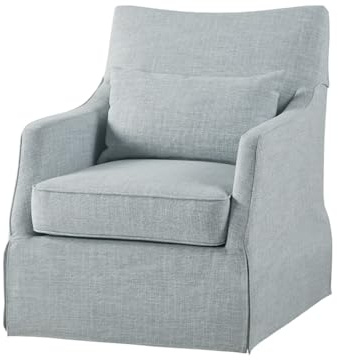 Martha Stewart London Swivel Chair - Solid Wood & Plywood, Skirted Metal Base Accent Armchair, Lumbar Pillow -Modern Classic Family Room Sofa Furniture Bedroom Lounge, 28X31.5X35.25, Light Blue
