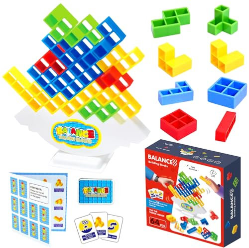Giugio Tetra Tower Spiel, 64 pcs Tetris Balance, Kreatives Stapelspiel, Lustige stapelspiel Spielzeug Tower Game für Kinder Erwachsene, Stapelblöcke Balancing Spiel für Jungen Mädchen ab Jahre 5+