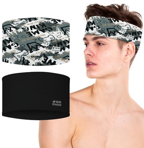 WK IEASON 2 Stück Sport Stirnband für Männer und Frauen, elastisches, breites Stirnband für Laufen, Radfahren, Yoga, dominieren Sie Ihren Wettbewerb - Performance Stretch & Feuchtigkeitstransport