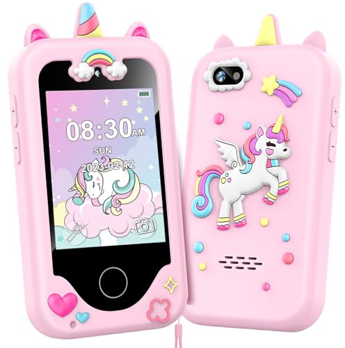 Kids Smart Phone for Girls Toys, Gifts for 3-10 Year Old Girl Boy Christmas Birthday Kids Toys, 2.8 Touchscreen Toddler Learning Cell Toy Phone with Dual Camera, Game, Music Player, 8GB Card Pink