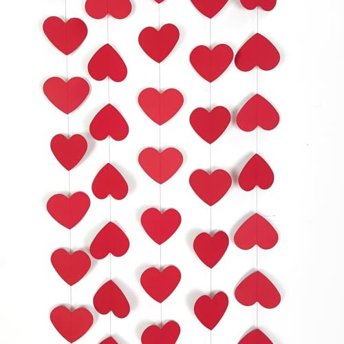 Hearts Garland Valentines Day Red Heart Hanging String Garland Heart Decor Banner Valentines Day Decorations Wedding Anniversary Festival Birthday Home Windows Background Party Supplie