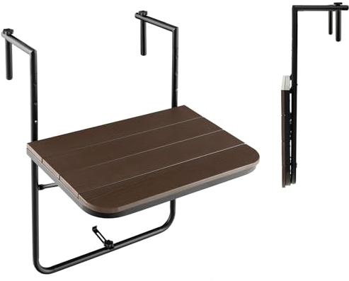 KOMFOTTEU Tavolo da balcone pieghevole e resistente alle intemperie, tavolo sospeso da balcone, regolabile in altezza in 3 livelli, tavolo da giardino pieghevole fino a 30 kg, piccolo per esterni e