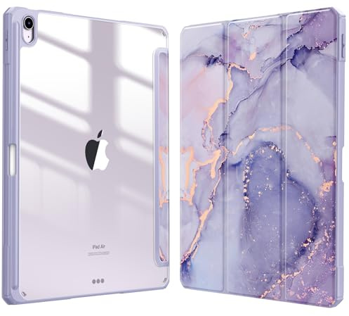 Fintie Funda Híbrida para iPad Air 13 Pulgadas (M4) 2026 / (M3) 2025 / (M2) 2024 con Soporte para lápiz, Resistente a los Golpes con Cubierta Trasera rígida Transparente - Mármol Lila