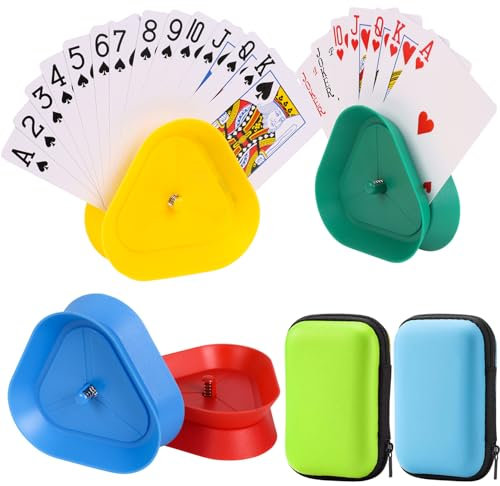 Fizdoqg 4 Stück Kartenhalter Kinder Spielkartenhalter Sicherer Halt Freisprech Kartenhalter Spielkarten mit 2 Spielkarten Box für Senioren und Kinder, Perfekte Kombination