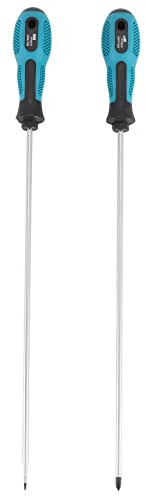 Diheohg 2 Packs of 12 Inch Long Slotted Screwdriver and Flat Blade Screwdriver Magnetic Screwdriver with Rubber Handle