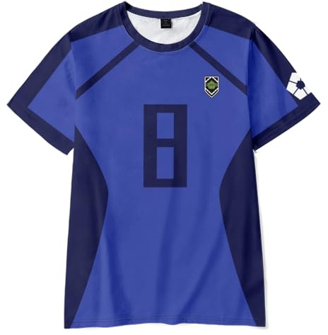 Camiseta Rin Itoshi Camiseta Isagi Yoichi Camiseta Anime Bachira Meguru Camiseta Seishiro Nagi, Camisetas Azules para Hombre tipo Jersey Cuello Redondo Manga Corta Camisetas de Verano Deportivas de