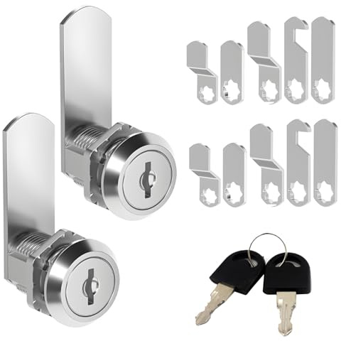 AMSGANK Cerradura de Buzón 16mm, Cerraduras para Armarios Cada con 2 Llaves y 5 Placas Diferentes Cierres Seguridad Cerradura de Leva para Armario Cajón Taquillas Muebles - Juegos de 2