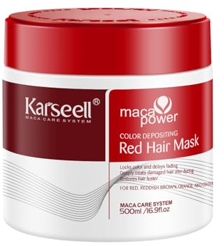 Karseell Red Hair Mask Colour Depositing Mask - NOT A HAIR DYE - Colour Protect Conditioner, Repair and Enhance Red Tones for Color-Treated Hair 500ml