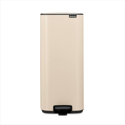 Brabantia Bo Pedal Cubo de basura 30L (beige claro), papelera cocina con diseño compacto y sistema de apertura con pedal, cubo basura reciclaje con cubo extraíble, incluye bolsas PerfectFit
