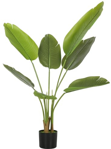 HOMCOM Planta Artificial Decorativa 109 cm Bananera Artificial con Maceta y Hojas Árbol Plástico de Interior y Exterior Decoración para Hogar Oficina Casa Balcón Dormitorio Verde