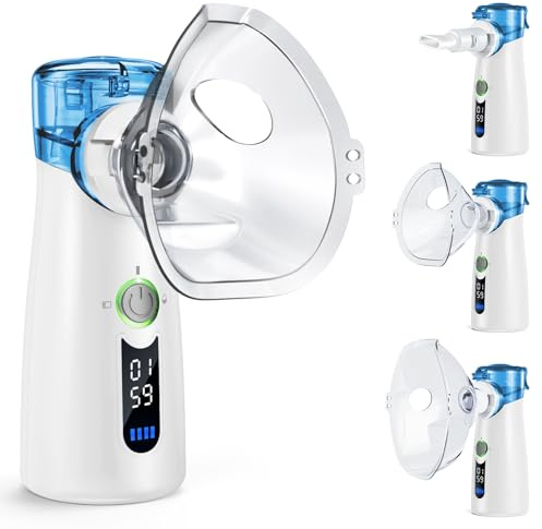 Bntath Nebulisateur Silent, Nebulisateur USB-C Rechargeable Pour Adultes et Enfants, Avec Affichage Numérique, Nebulisateur à Ultrasons Avec 2 Masques et un Embout Buccal–Gris