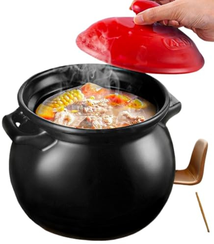 Ceramic pot, Clay Casserole Pot Terracotta Soup Pot Small Casserole Dishes with Lids Clay Pot, Sturdy Sauces Soup Pot Ceramic Stone Casseroles ()