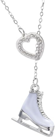 TEAMER 3D Turquoise Crystal Ice Skate Necklace Figure Skating Heart Pendant Skater Necklace Inspirational Jewelry For Women (White Enamel)