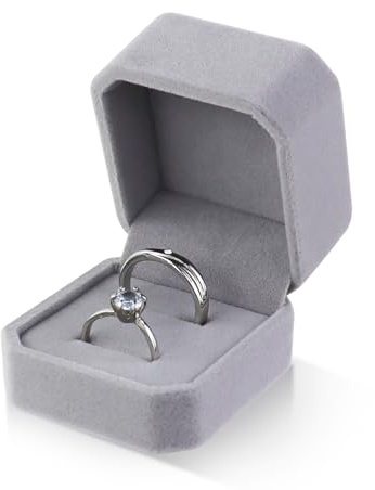 WisePoint Caja Anillo, Caja Anillos Boda de Terciopelo Organizador Anillos Octogonal para la Boda, Cajitas Regalo Pequeñas para Anillos, Pendientes, Mini Broches (2 ranuras, gris)
