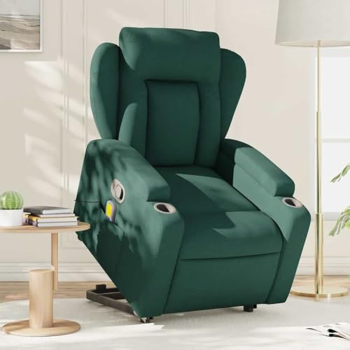 Owoxanthellate Fauteuil de massage, avec aide au levage, vert foncé, 77 x 94,5 x 100 cm, massage vibrant à 6 points, fauteuil TV réglable pour salon