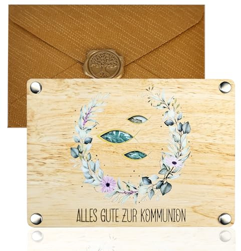 Mitibet Regalo Dinero Primera Comunión, Tarjeta Madera para Niña Niño, Detalles Originales, Sobre Incluido, Recuerdo Bautizo Confirmación, Alternativa Hucha, Decoración Mesa Eventos