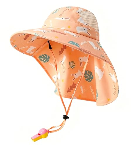 Shyllin Cappello Sole Bambino Anti UV 50 con Ampia Visiera e Protezione Nuca, Cappello Estivo Bambini e Bambine 2-7 Anni per Mare e Vacanze (Albicocca Crema)