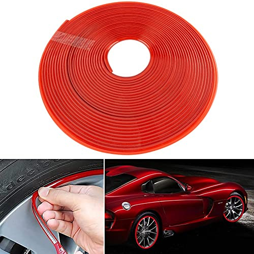 Auto Rad schutzring, 26 ft Auto Felgenschutz Streifen Rot, Schützen die Reifen Schutz Linie Gummi Dekoration, Auto Felgenschutz Dekorstreifen für Auto Felgen, Felgenschutz, Rad Dekoration (Rot)
