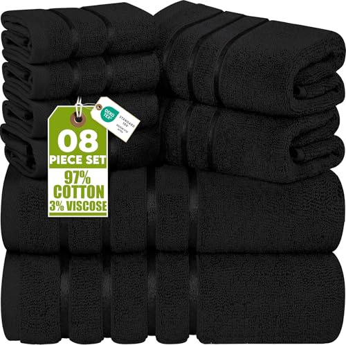 Utopia Towels - Ensemble de 8 Serviettes de Luxe 2 Serviettes de Bain 2 essuie-Mains et 4 débarbouillettes Ensemble de Serviettes très absorbantes filé à l'anneau (Noir)