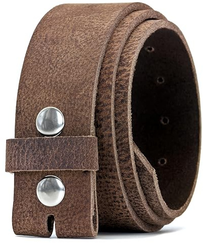 Ashford Ridge 40mm Full Grain Hide Leather Snap On Belt - Vintage Brown Large with Silver Studs